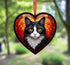 Black & White Cat Stained Glass Effect Heart Suncatcher